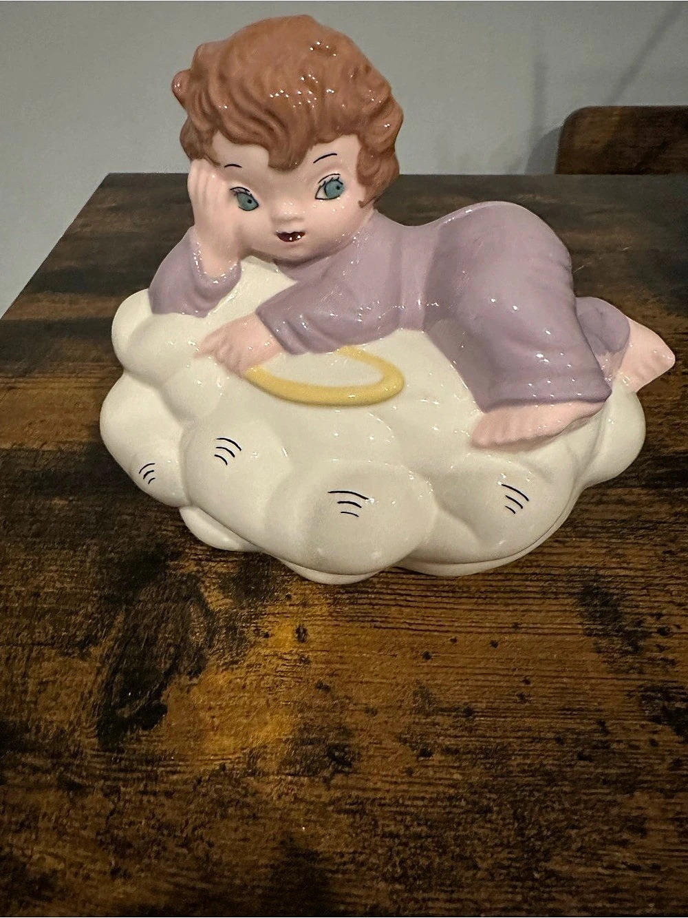 Ceramic Angel Figurine on Cloud - White & Pink